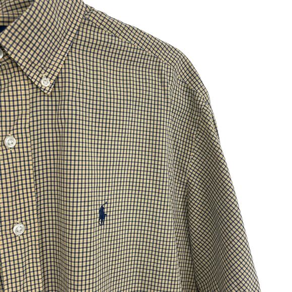 Ralph Lauren Long Sleeve Yellow Navy Check Pattern Button Down Men's Medium - Picture 3 of 4